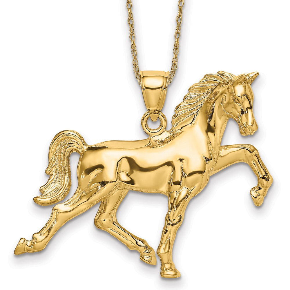 14k Hollow Polished 3-D Horse Necklace