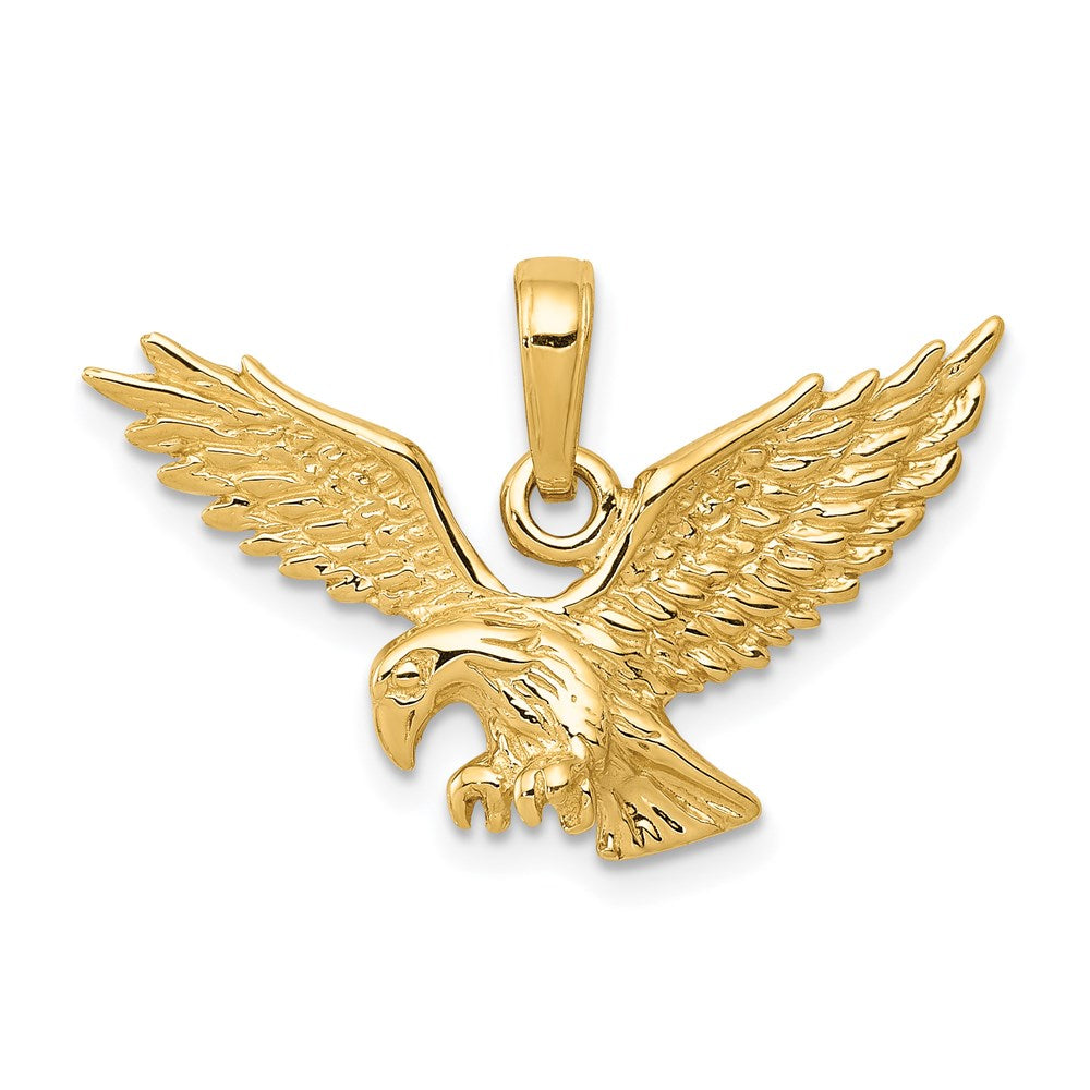 14k Solid Textured Eagle Landing Pendant