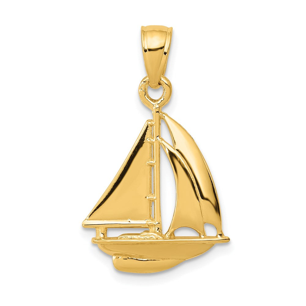 14k Polished Open-Backed Sailboat Pendant