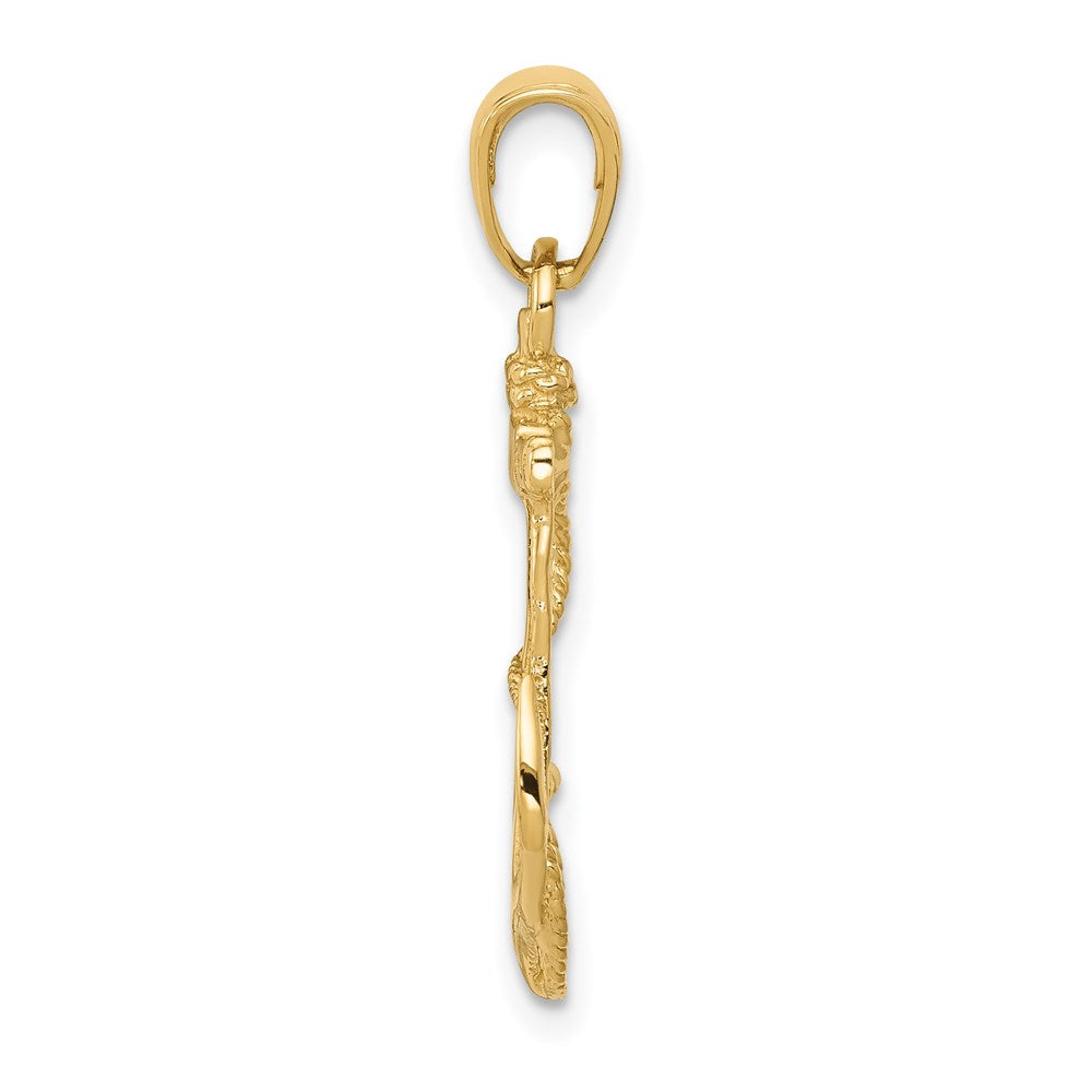 14k Solid Polished Anchor with Rope Pendant
