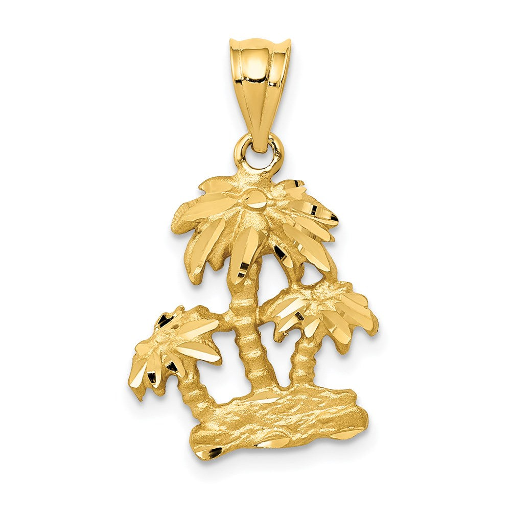 14k Satin Diamond-cut Open-Backed Palm Trees Pendant