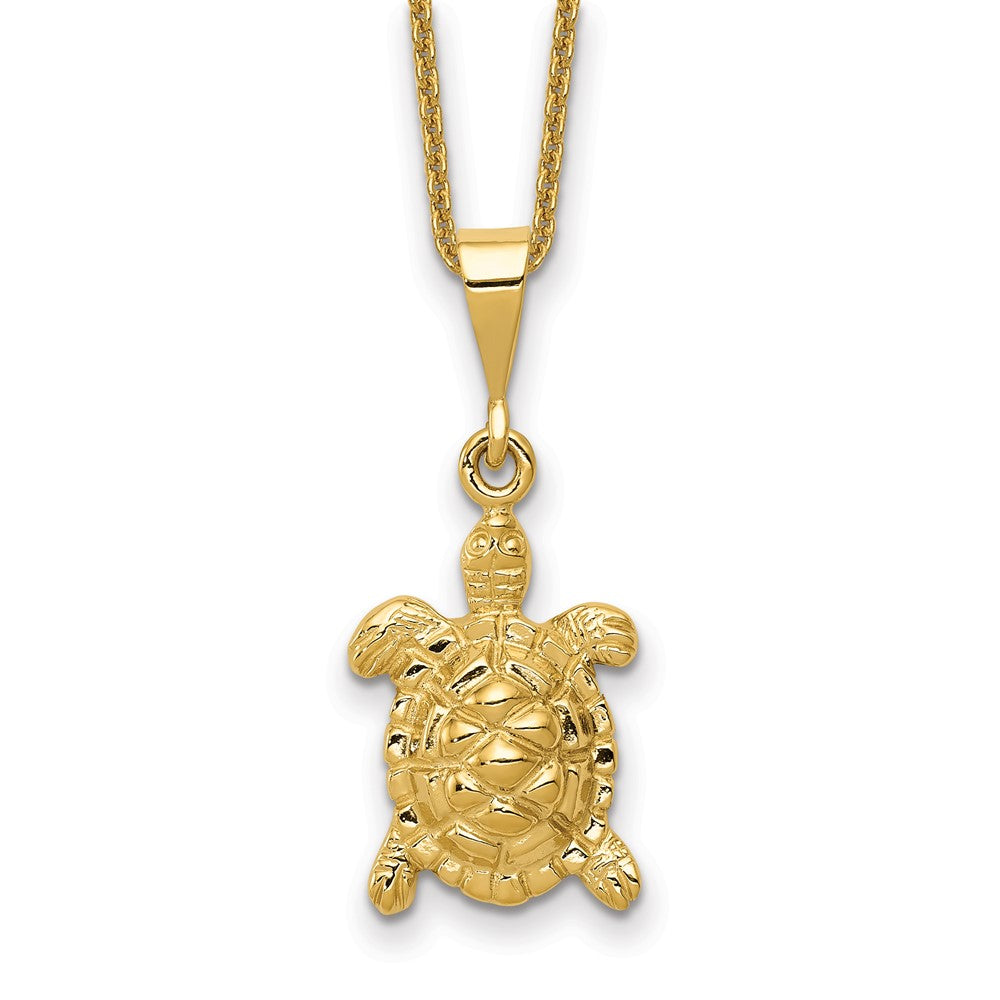 14k Solid Polished Open-Backed Sea Turtle Necklace