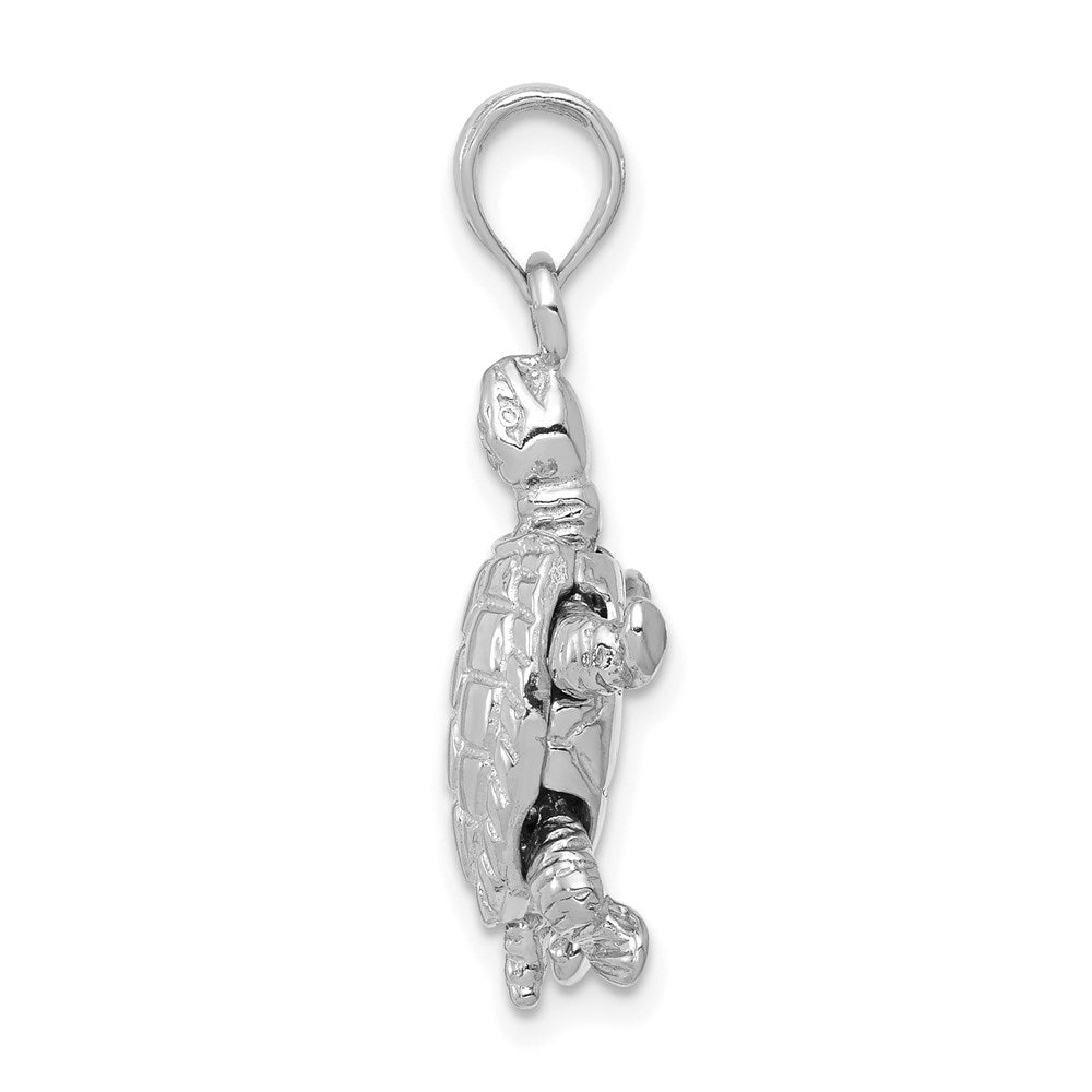 14K White Gold Solid Polished 3-D Turtle with Moveable Head and Legs Pendant