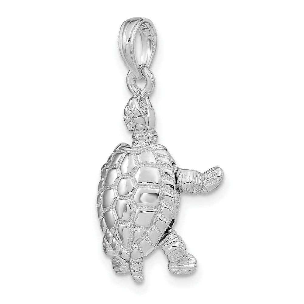 14k White Gold Solid Polished 3-D Moveable Turtle Necklace