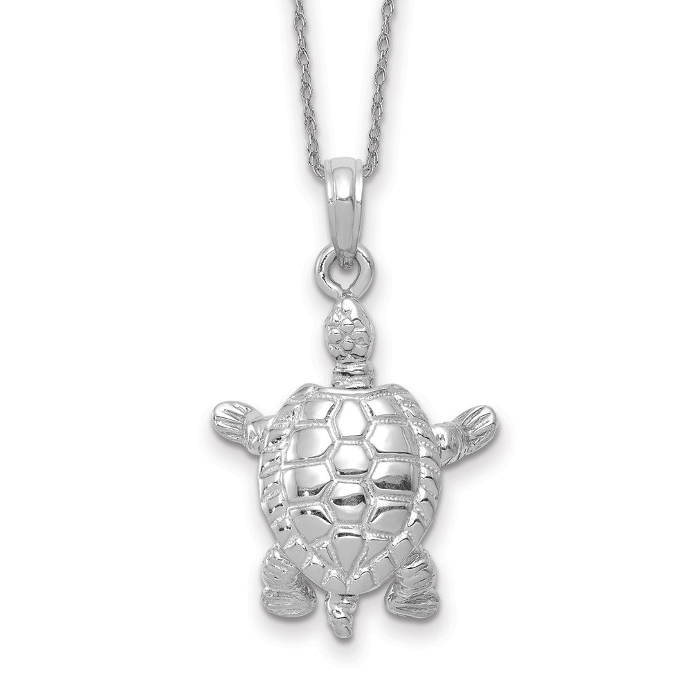 14k White Gold Solid Polished 3-D Moveable Turtle Necklace