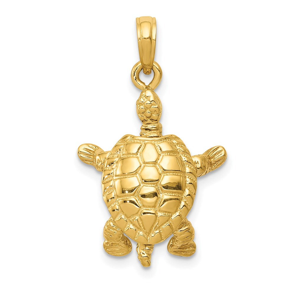 14K Solid Polished 3-D Moveable Turtle Pendant