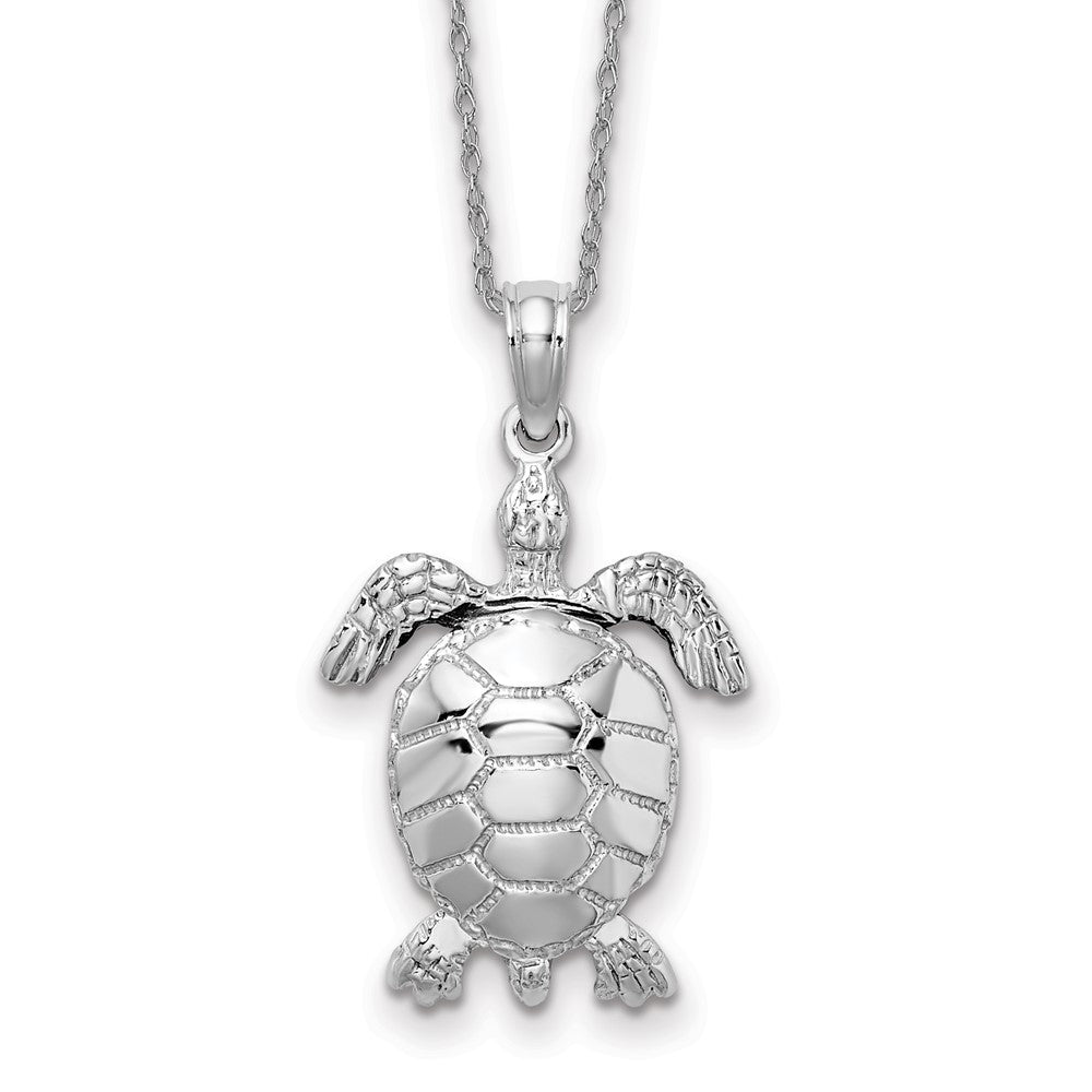 14k White Gold 3-D Moveable Sea Turtle Necklace