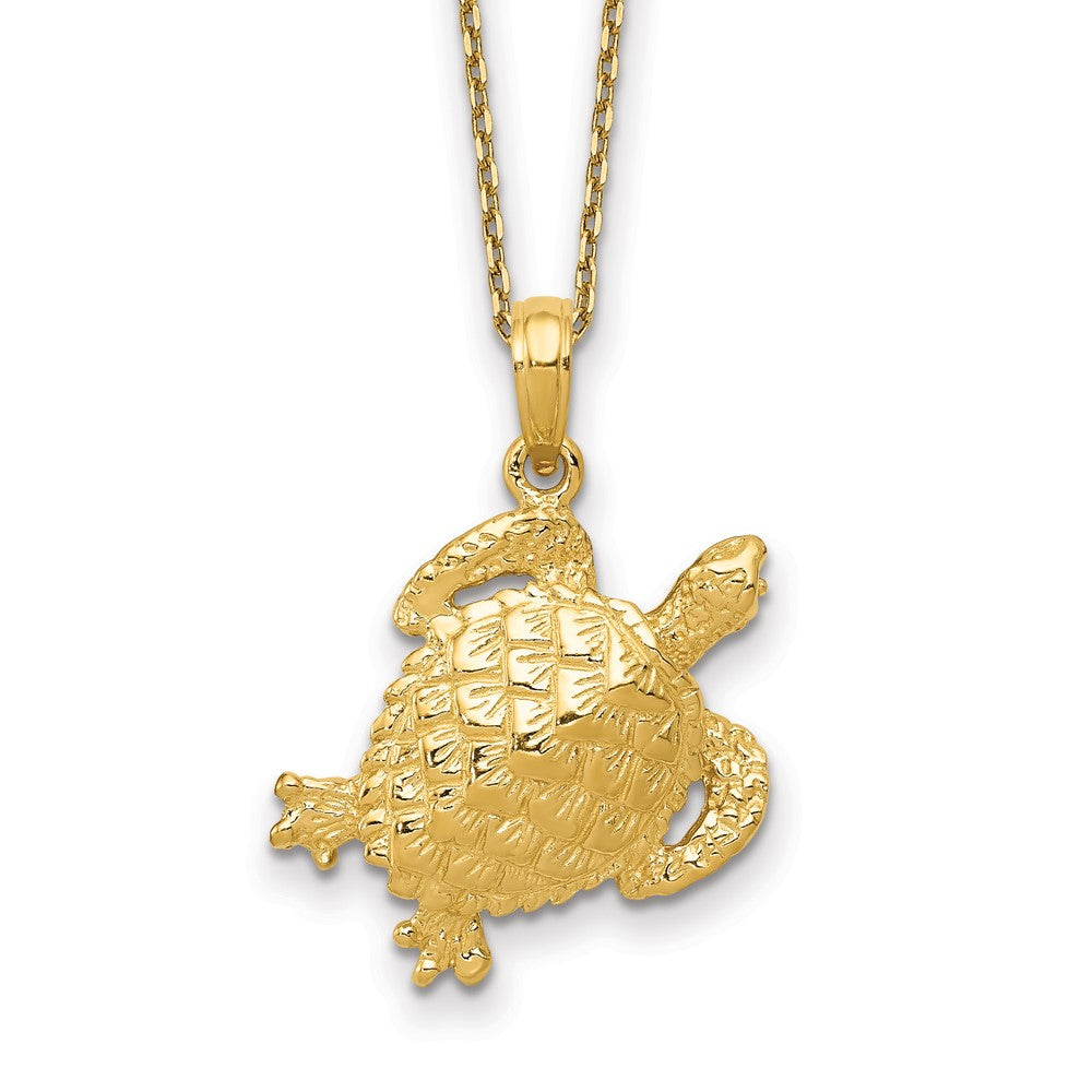 14k Solid Polished Open-Backed Turtle Pendant on Chain