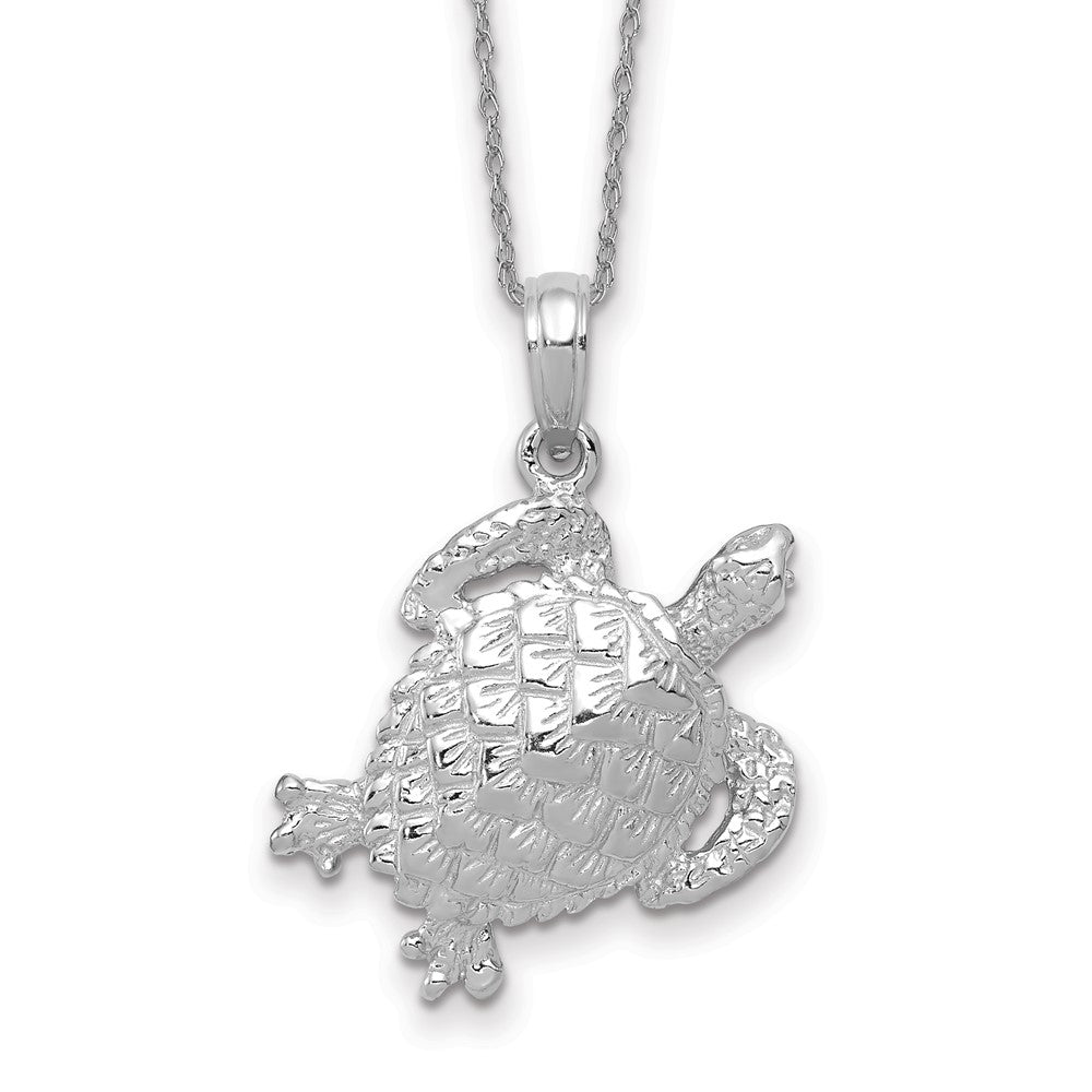 14k White Gold Solid Polished Open-Backed Turtle Necklace