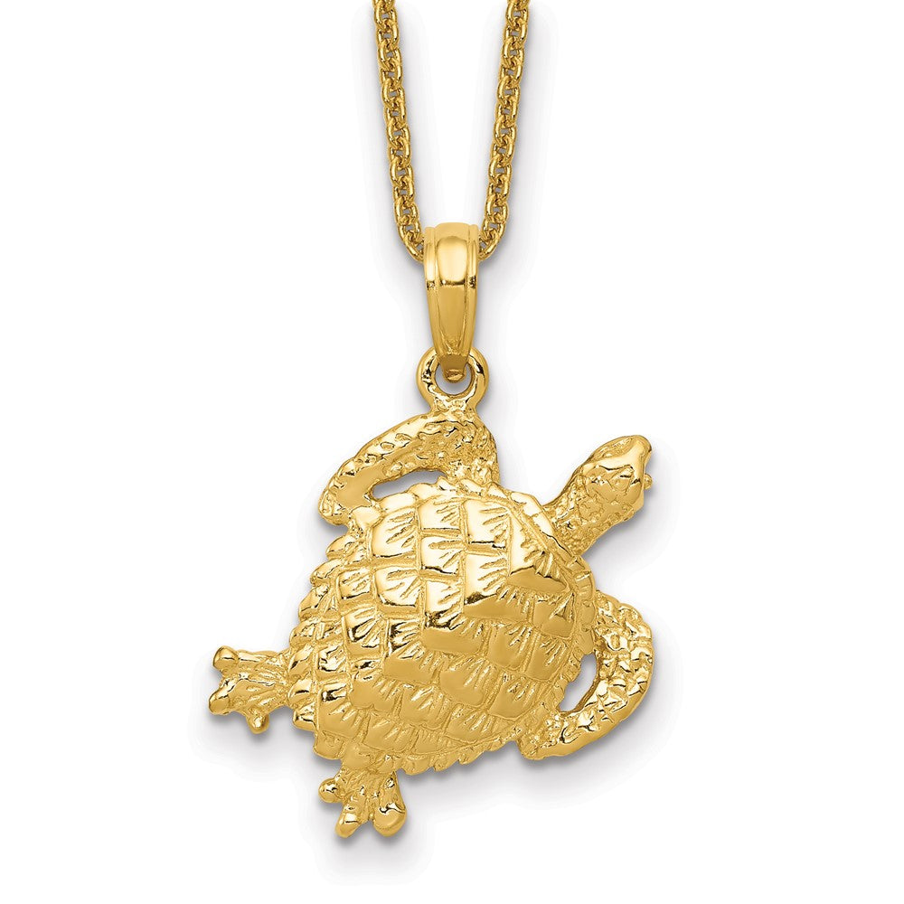 14k Solid Polished Open-Backed Turtle Necklace