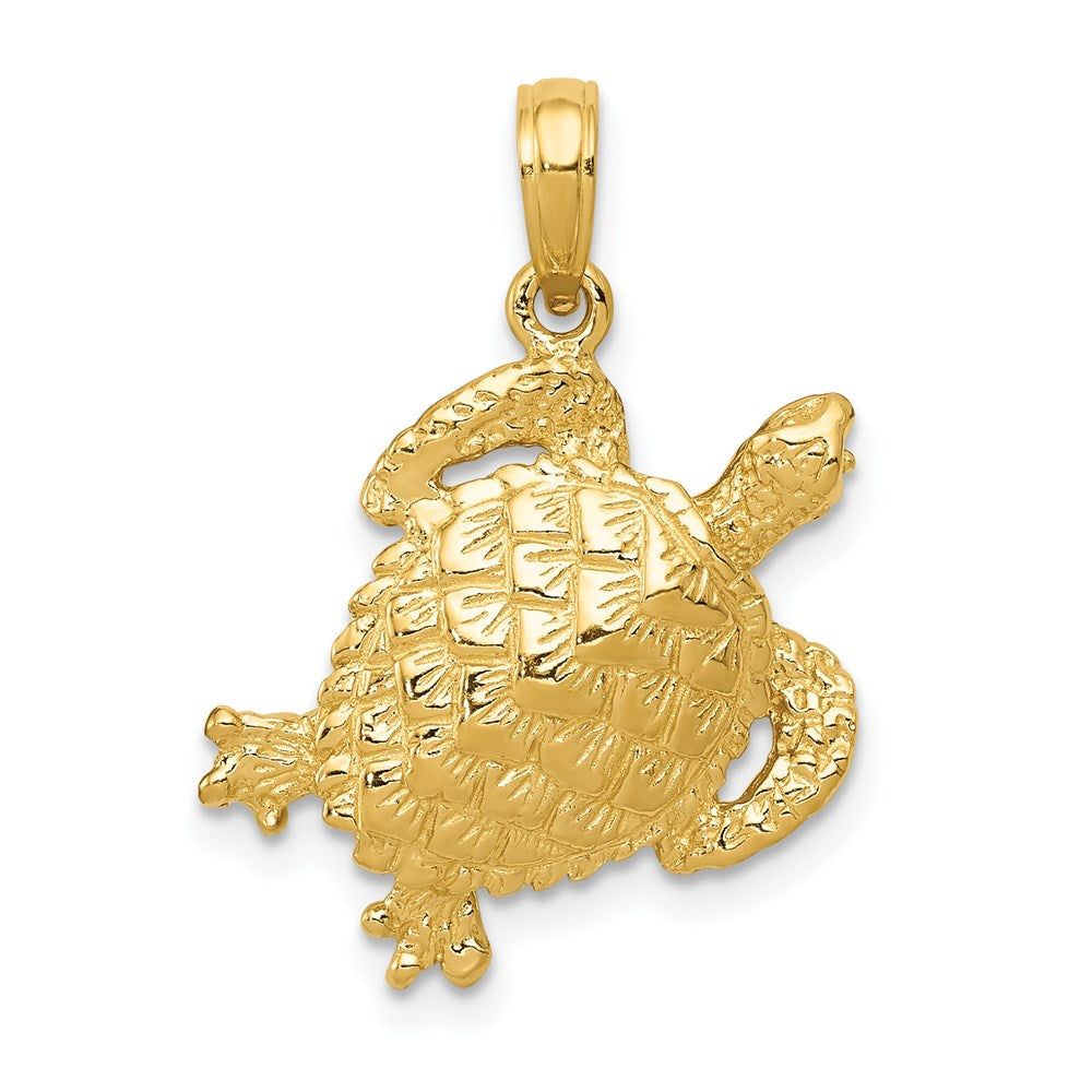 14k Solid Polished Open-Backed Turtle Pendant