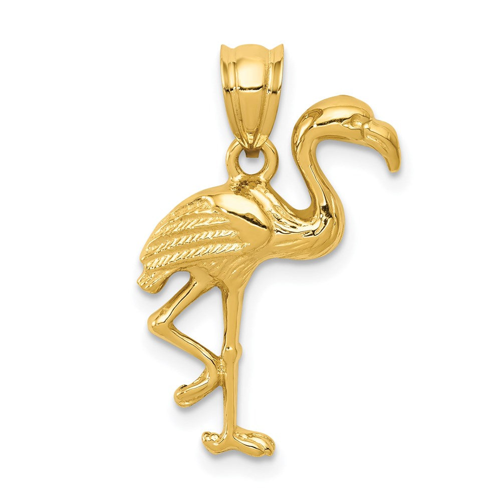 14k Solid Polished Open-Backed Flamingo Pendant