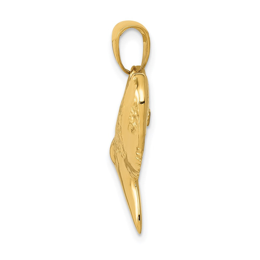 14K Solid Polished 3-D Shark Tooth Pendant