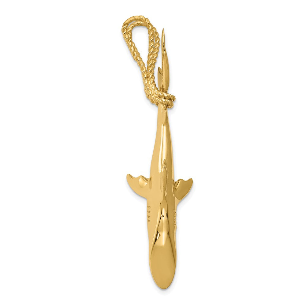 14K Hollow Polished 3-D Hanging Shark and Rope Pendant