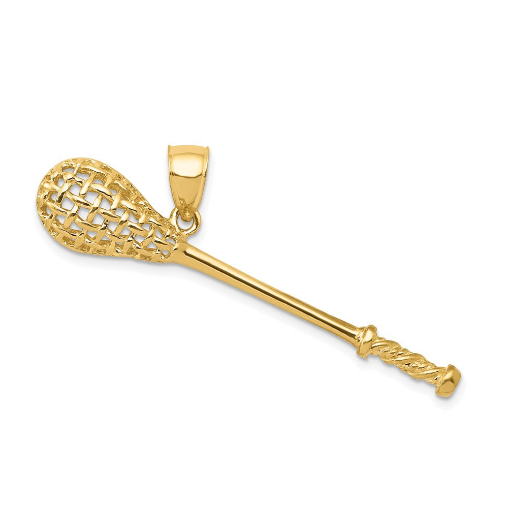 14K Solid Polished 3-D Lacrosse Stick Pendant