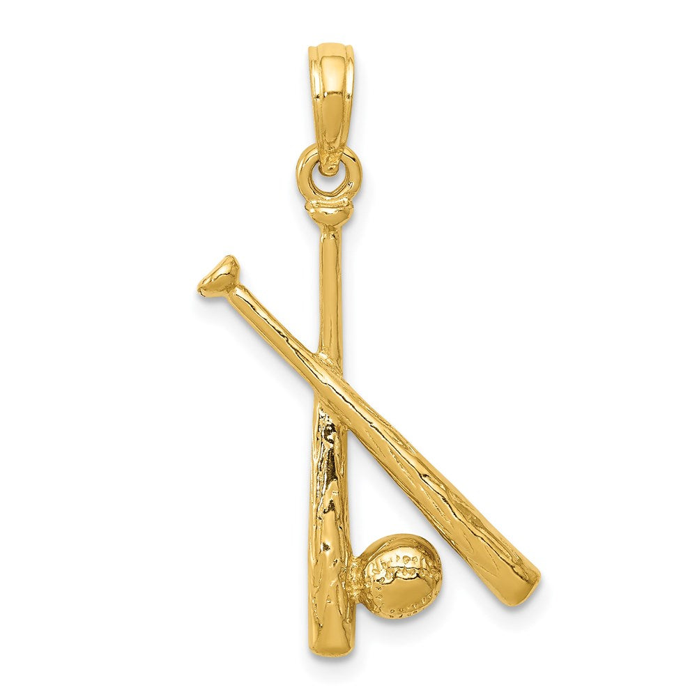 14K Polished Open-Backed Bats and Baseball Pendant