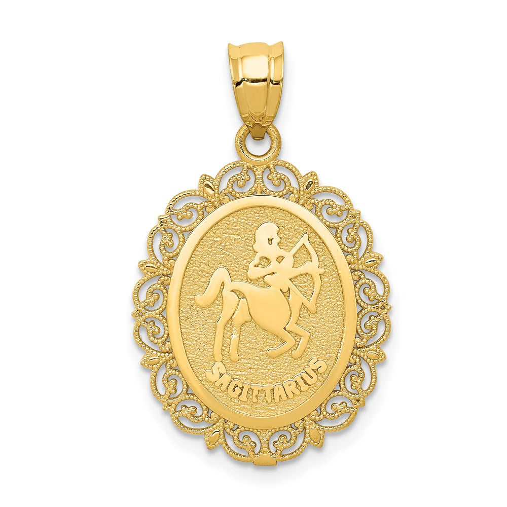 14k Solid Satin Polished Sagittarius Zodiac Oval Pendant