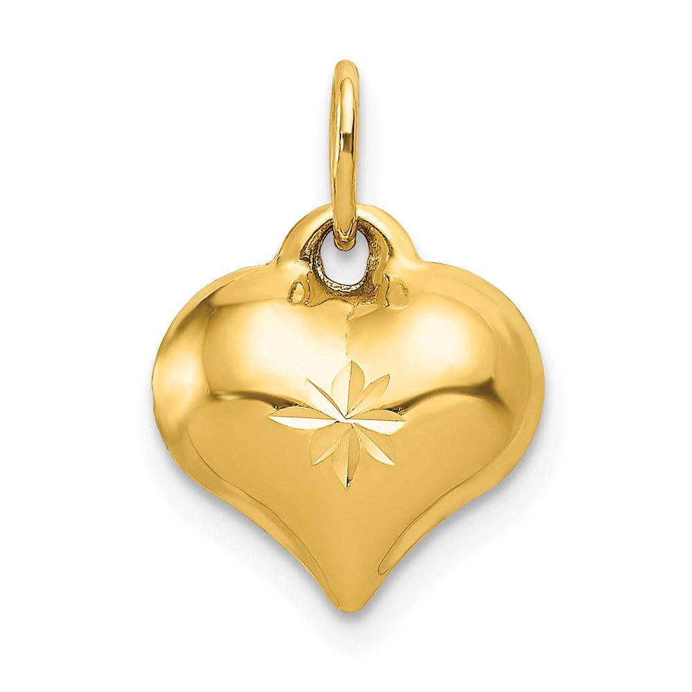 14K Polished 3-D Diamond-cut Puffed Heart Charm