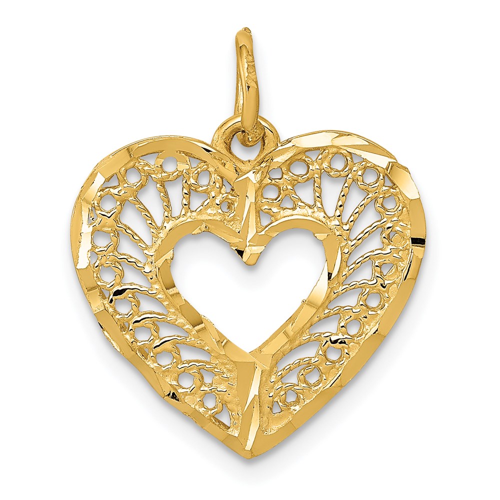 14K Polished Diamond-cut Filigree Heart Pendant