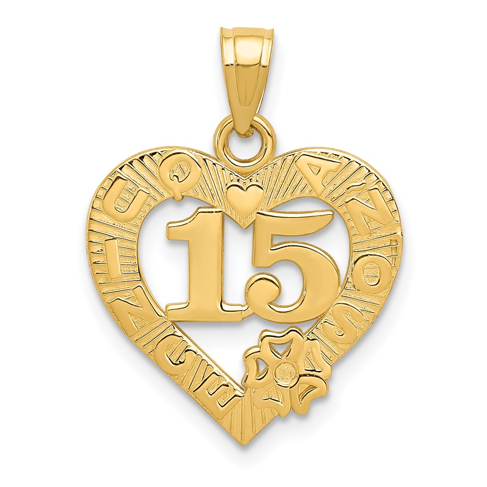 14k QUINCE ANOS Heart Frame Pendant