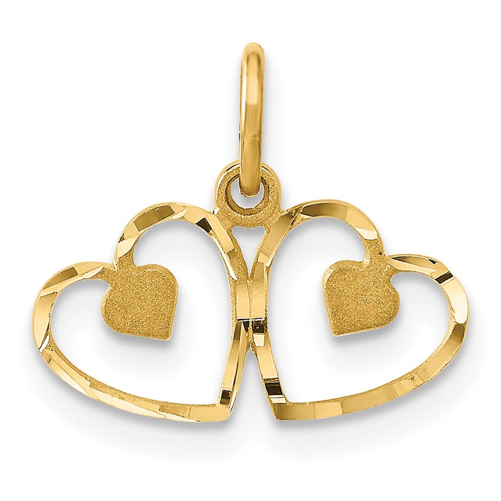 14k Satin And Diamond-cut Two Hearts Charm