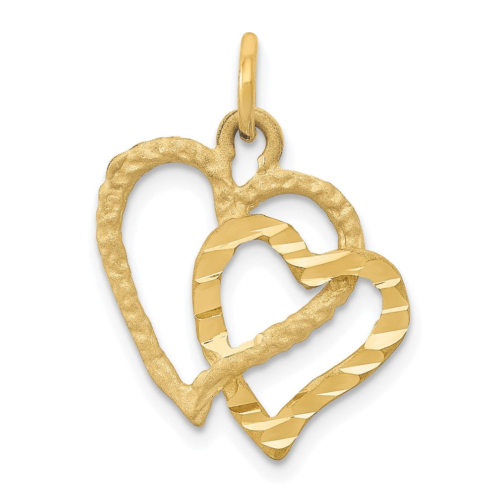 14K Polished and Textured Double Heart Pendant