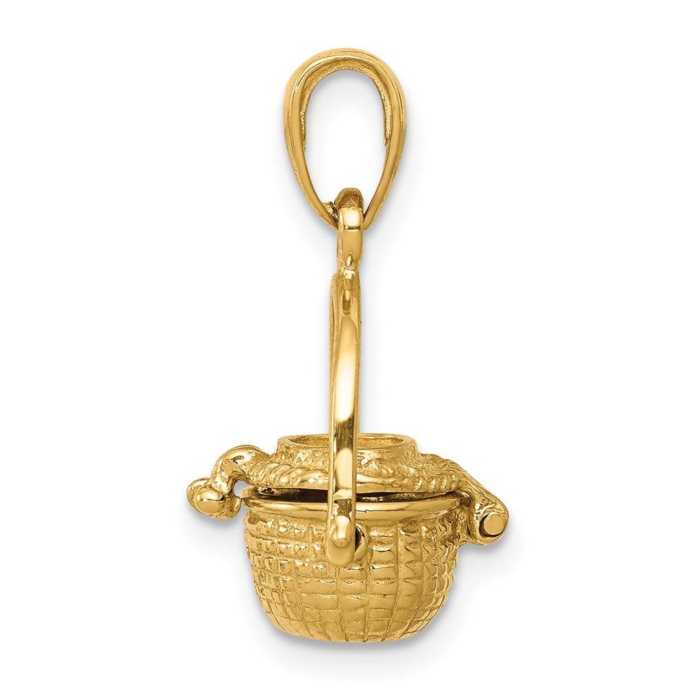 14k 3-D Nantucket Basket with Moveable Lid and Handle Pendant