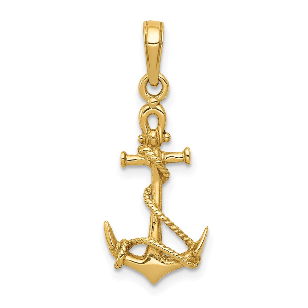 14k 3-D Anchor with Shackle and Entwined Rope Pendant