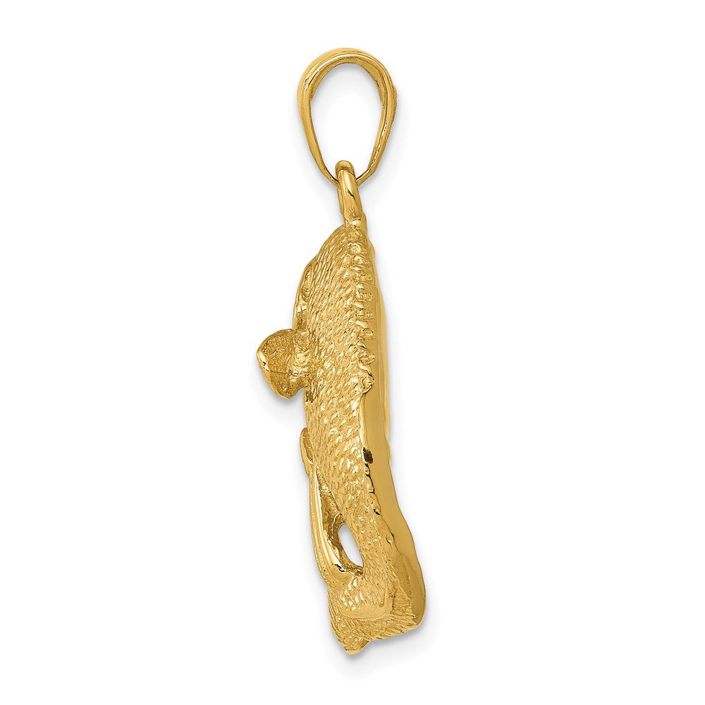 14k Large Bass Fish Jumping Pendant
