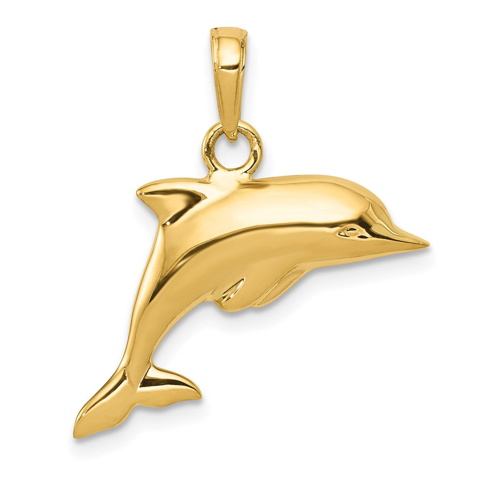 14K Polished 3-D Puffed Dolphin Pendant
