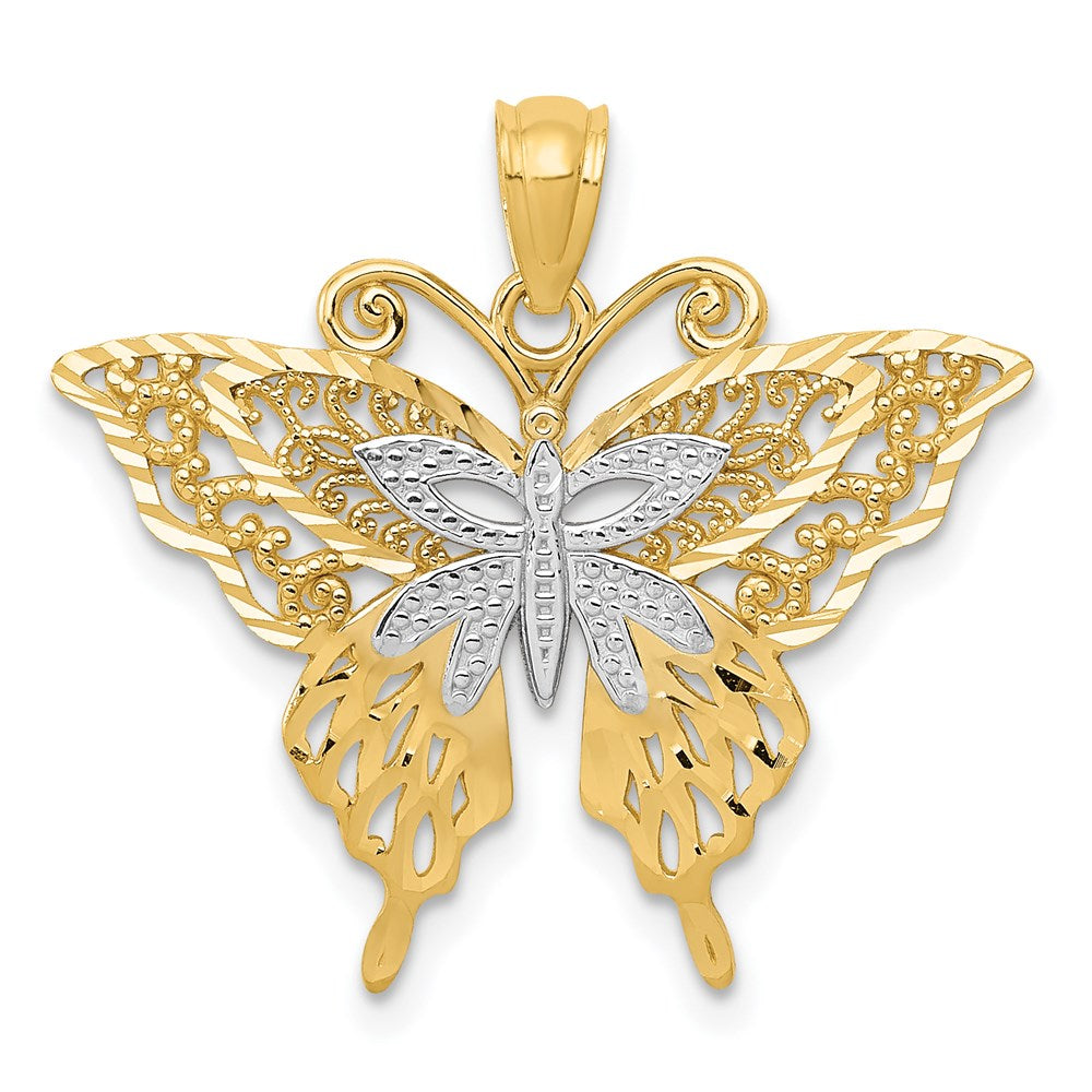 14k w/Rhodium Fancy Butterfly Pendant