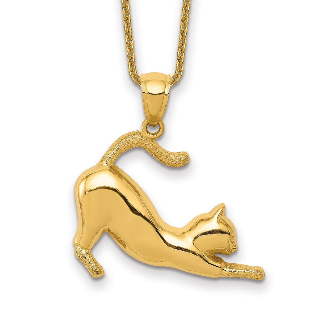 14k Stretching Cat Necklace