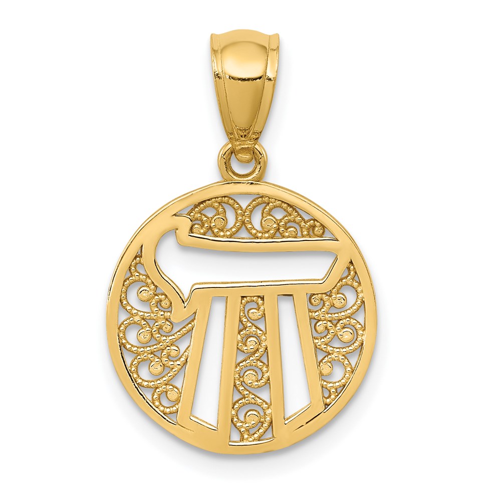 14k Filigree Circle Chai Pendant