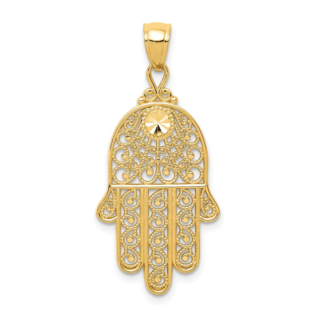 14k Diamond-cut Filigree Chamseh Pendant