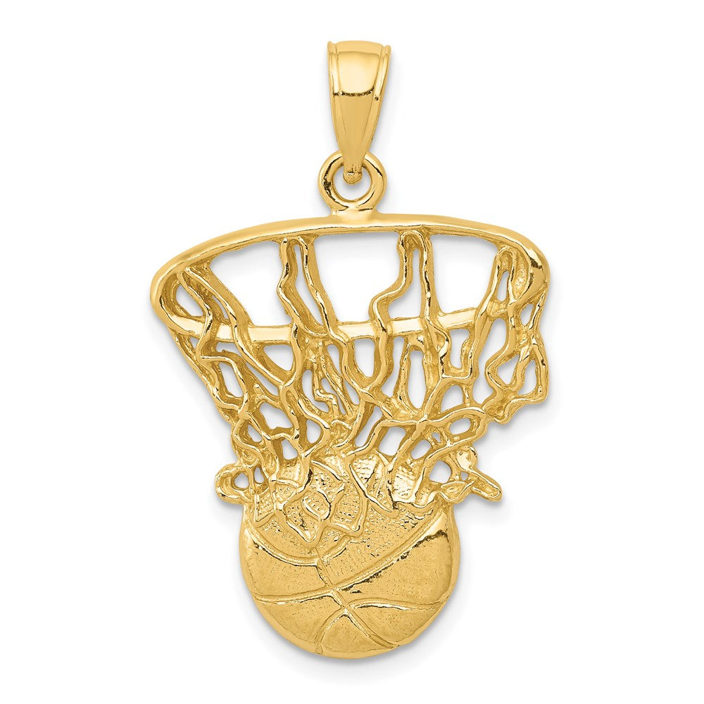 14k Swoosh Basketball and Net Pendant