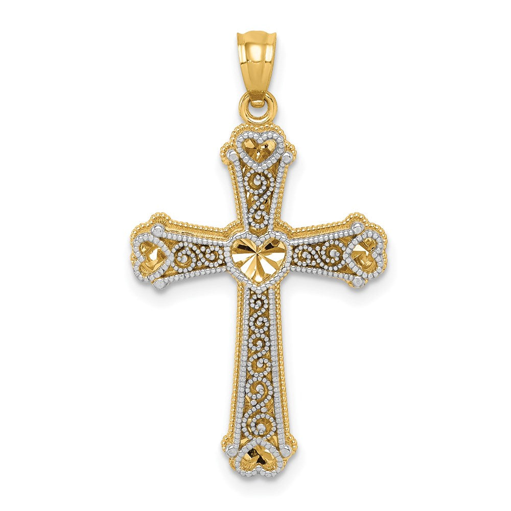 14k Two-tone Hearts Cross Pendant