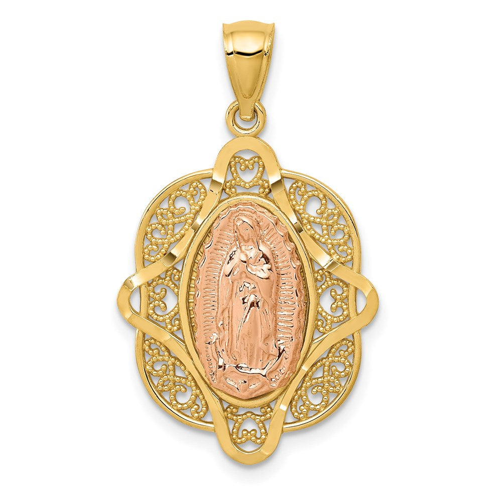 14k Two-tone Rose Virgin Mary Pendant