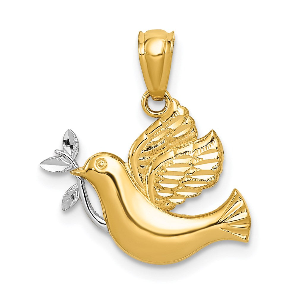 14k w/Rhodium Polished Dove w/Olive Branch Pendant