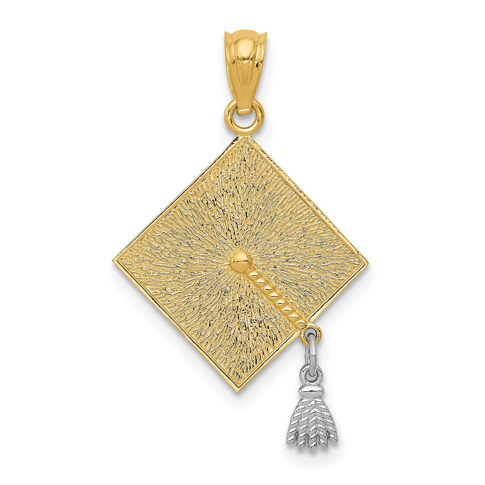 14k w/Rhodium 3-D Graduation Cap w/Moveable Tassel Pendant