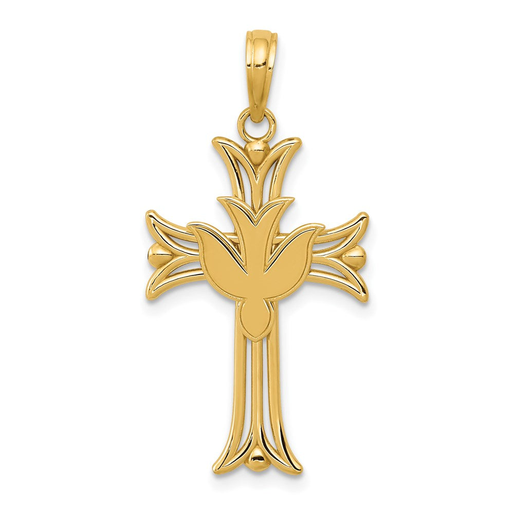 14K Dove on Cross Pendant