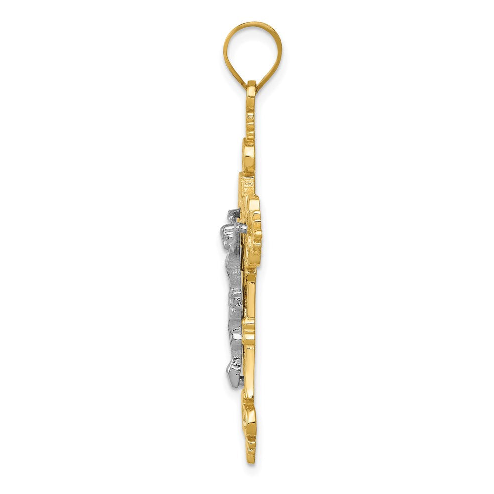 14K Two-Tone Large Lacy-Edge Inri Crucifix Pendant