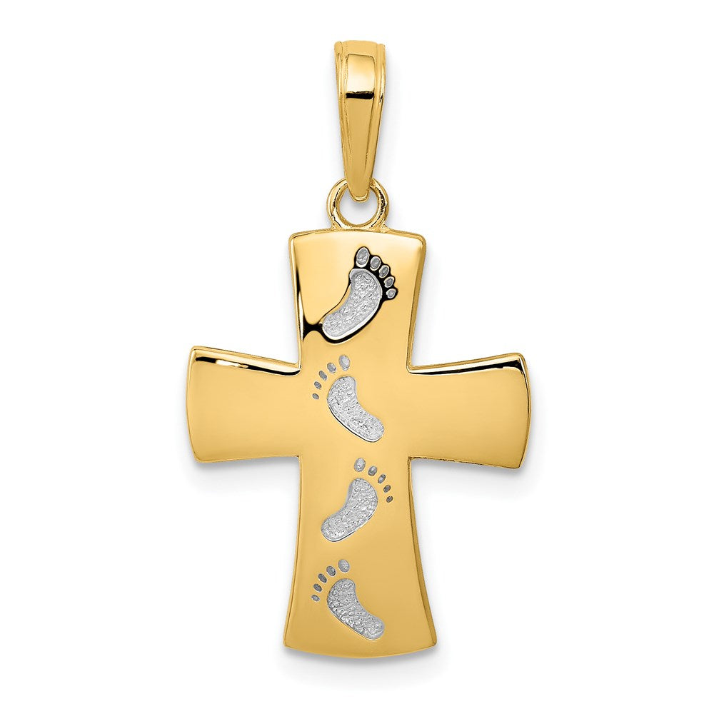 14K w/Rhodium Footprints Cross Pendant