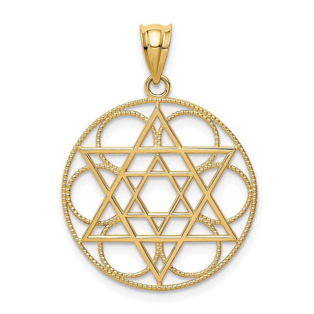 14k Star of David Circle Pendant