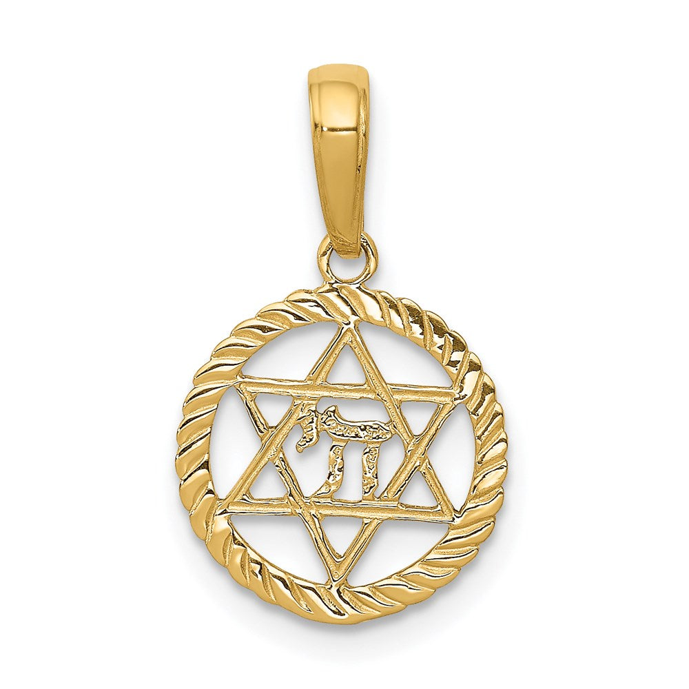 14K Star of David and Chai in Circle Pendant