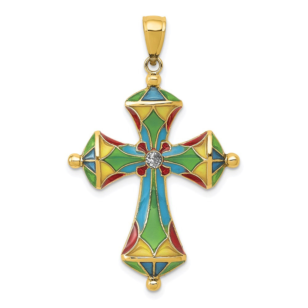 14K Multi Color Enamel Cross Pendant