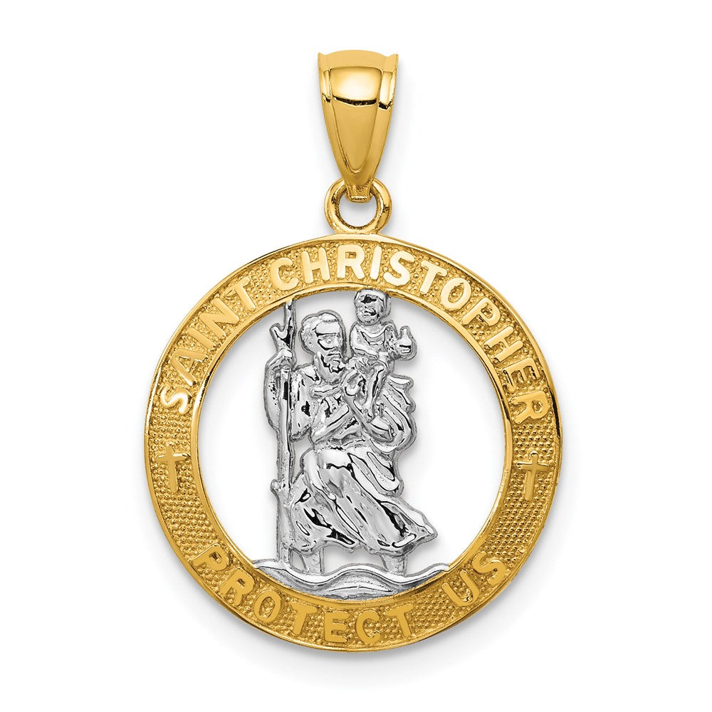 14K w/Rhodium St Christopher Pendant