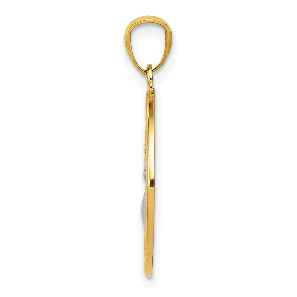 14K and White Rhodium Polished PEACE Dove Circle Pendant