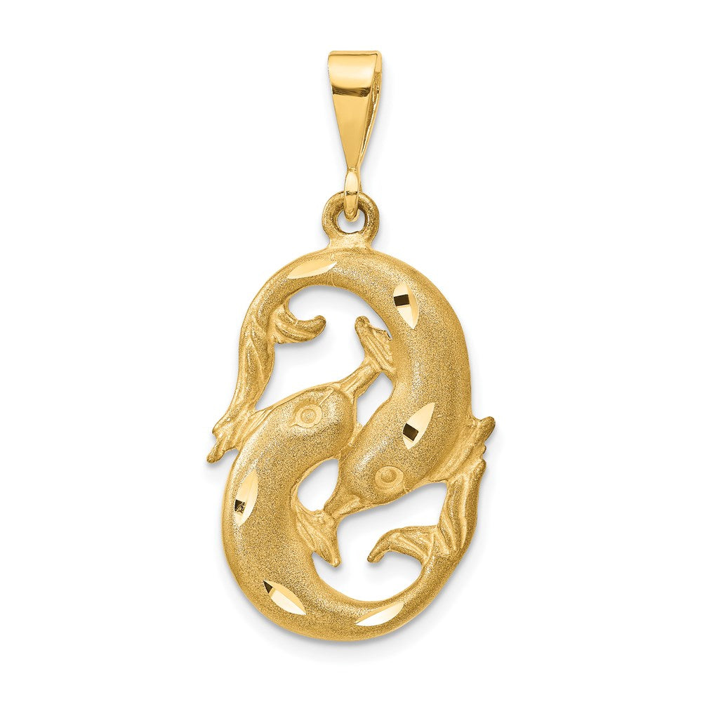 14k Satin Diamond-cut Pisces Zodiac Charm