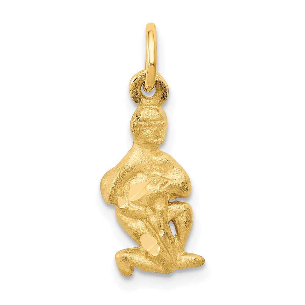 14k Satin Diamond-cut Aquarius Zodiac Charm