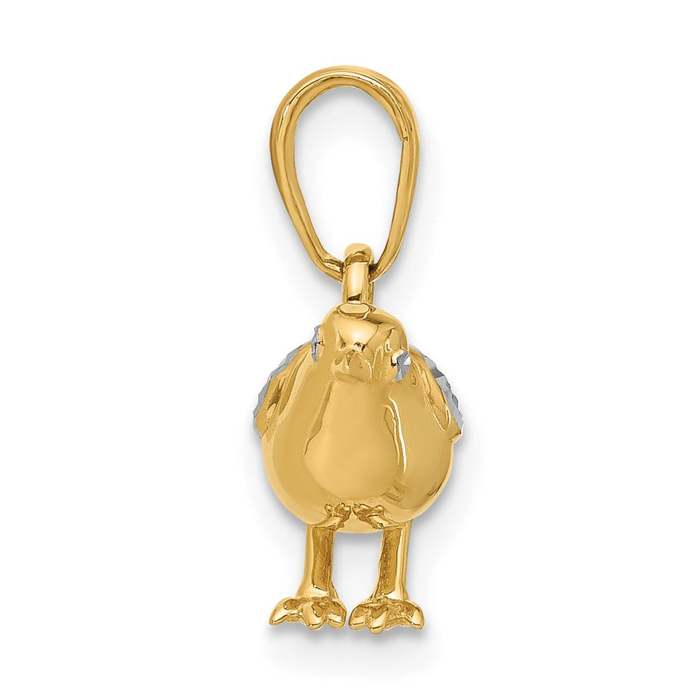 14K and White Rhodium Diamond-cut 3-D Bird Pendant